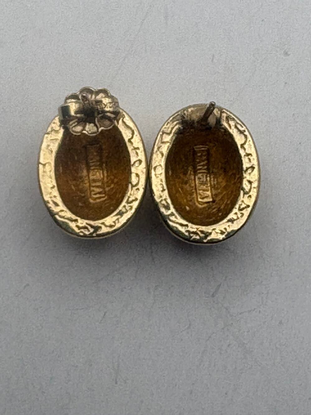 Beautiful Vintage Panetta Two-Tone Pavé Rhinestone Oval Dome Earrings